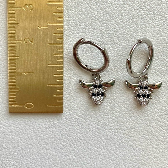 Silver Hoop Earrings with Black Accents - Picture 3 of 4